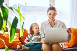 mom and child with laptop